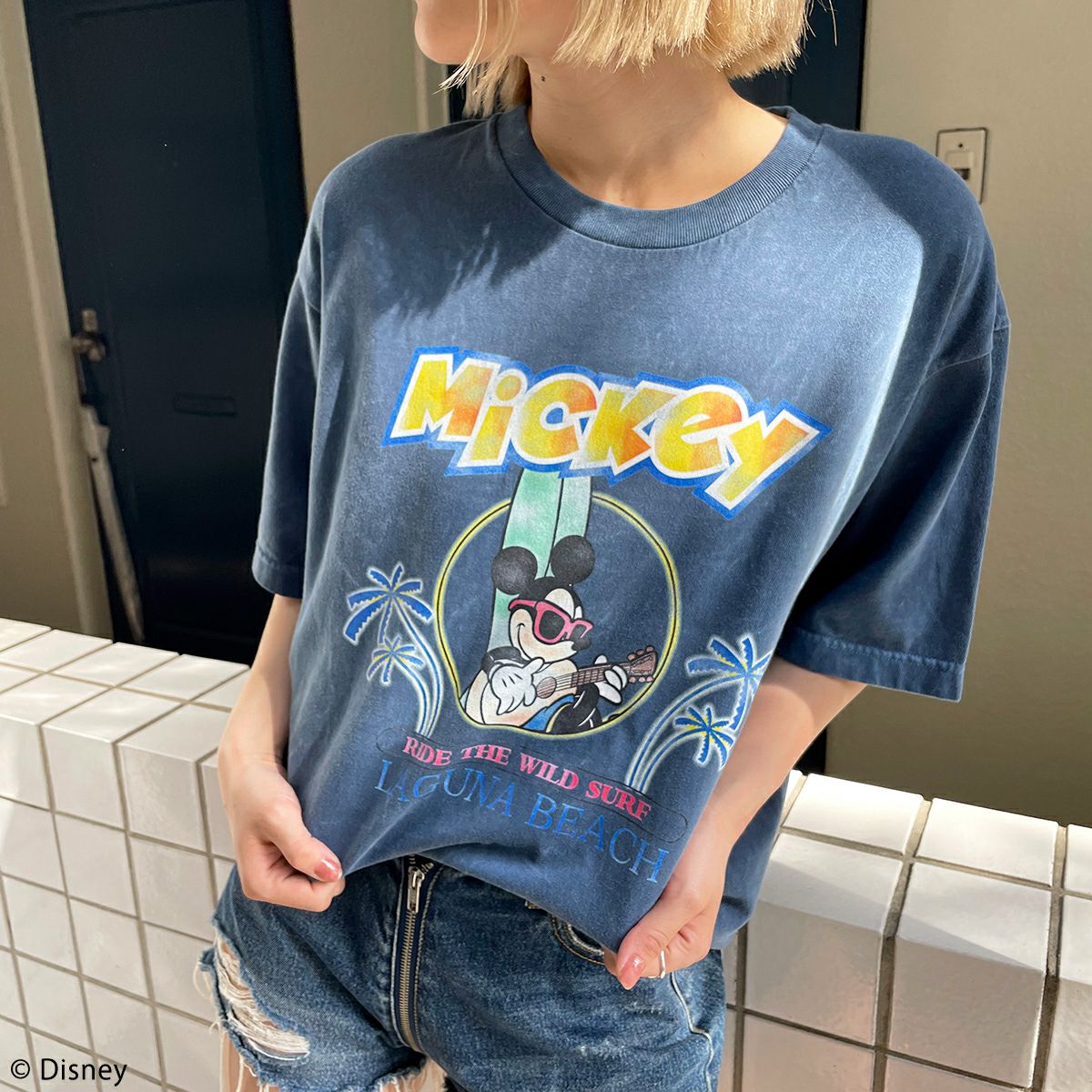 Disney】ミッキーマウス/ヴィンテージ風ピグメントTシャツ(4GEEKs by 